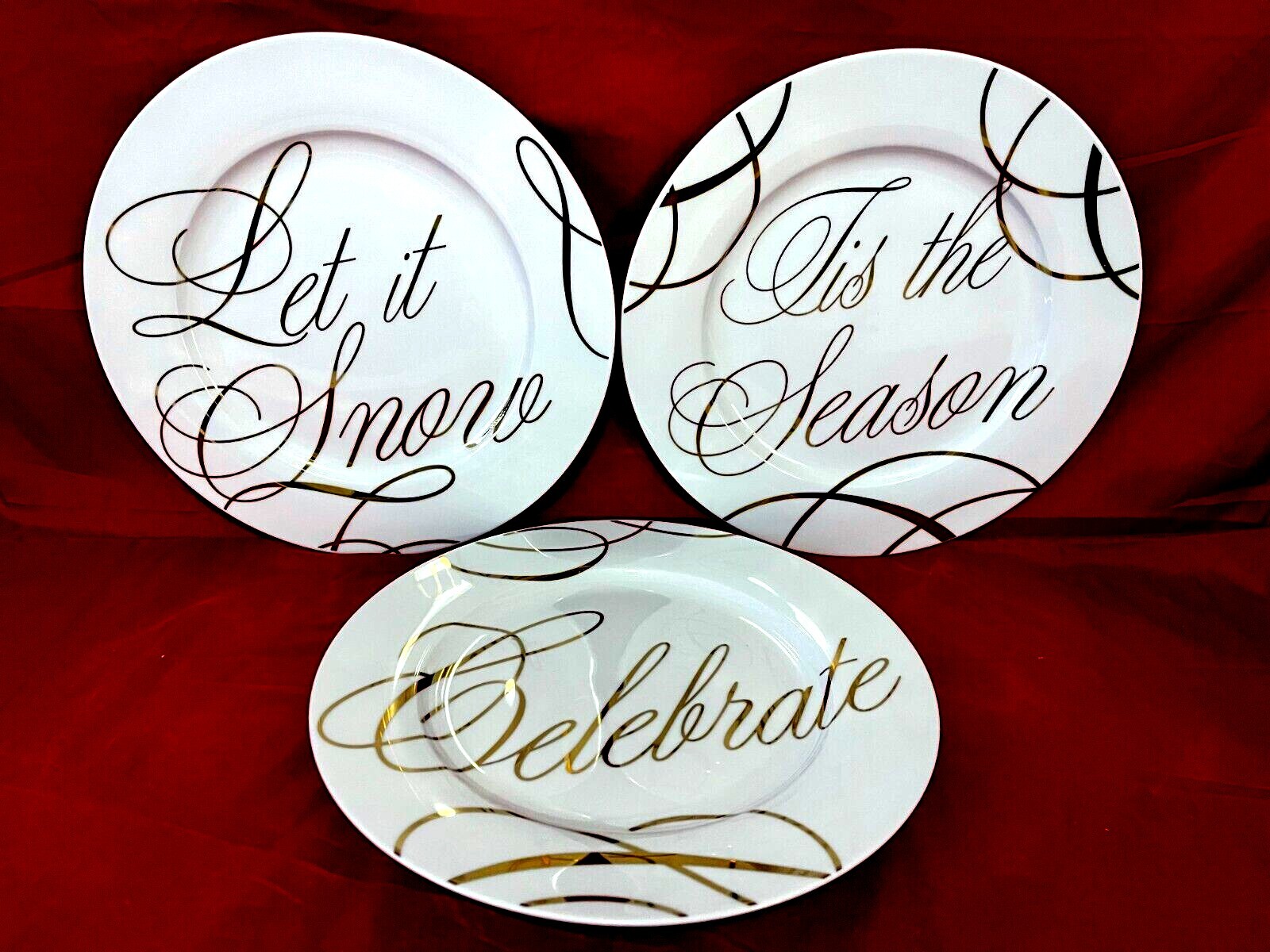 Holiday Home White & Gold Christmas Dinner Plates 10 1/2″ PICK YOUR CHOICE