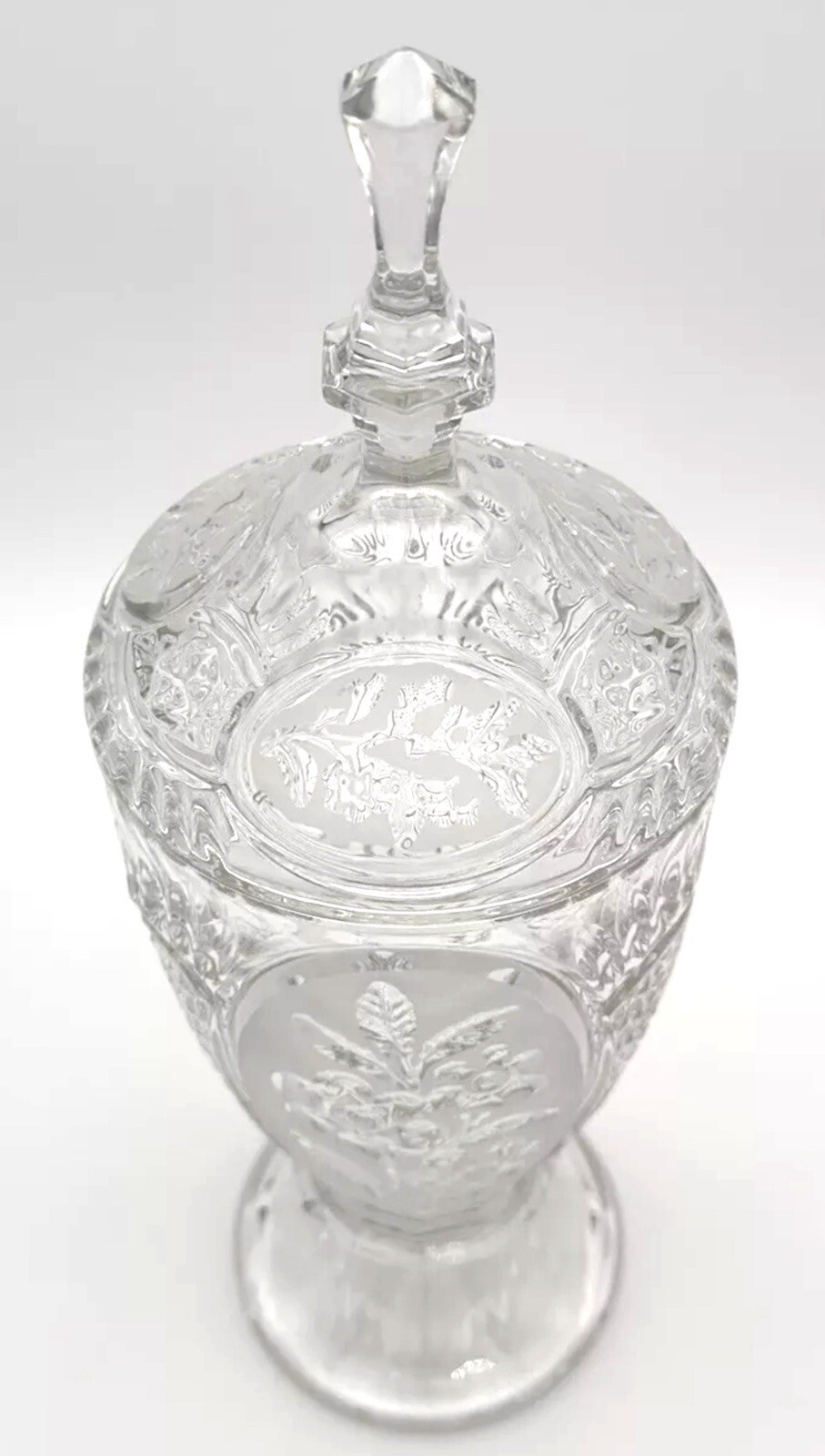 Apothecary Jar Lidded Etched Floral Patterns 15″ Crystal D’Adriana of Yugoslavia