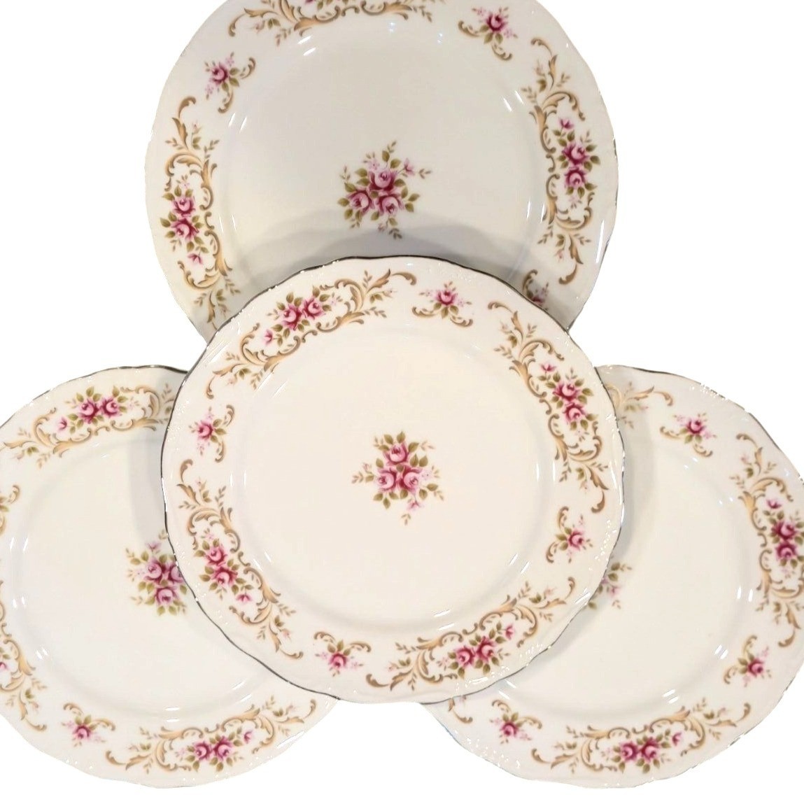 Style House Rose Baroque Dinner Plates Vintage Floral Porcelain Set 4 Pink Roses