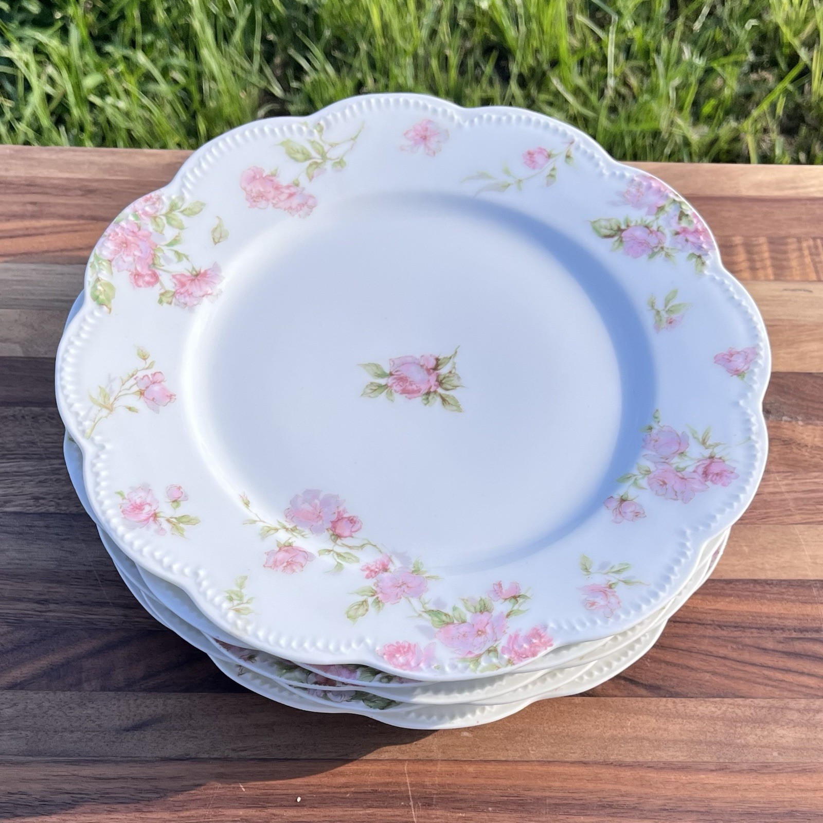 Antique Haviland Limoges Schleiger 39C Luncheon Plates Set 5 Pink Roses 8.5”
