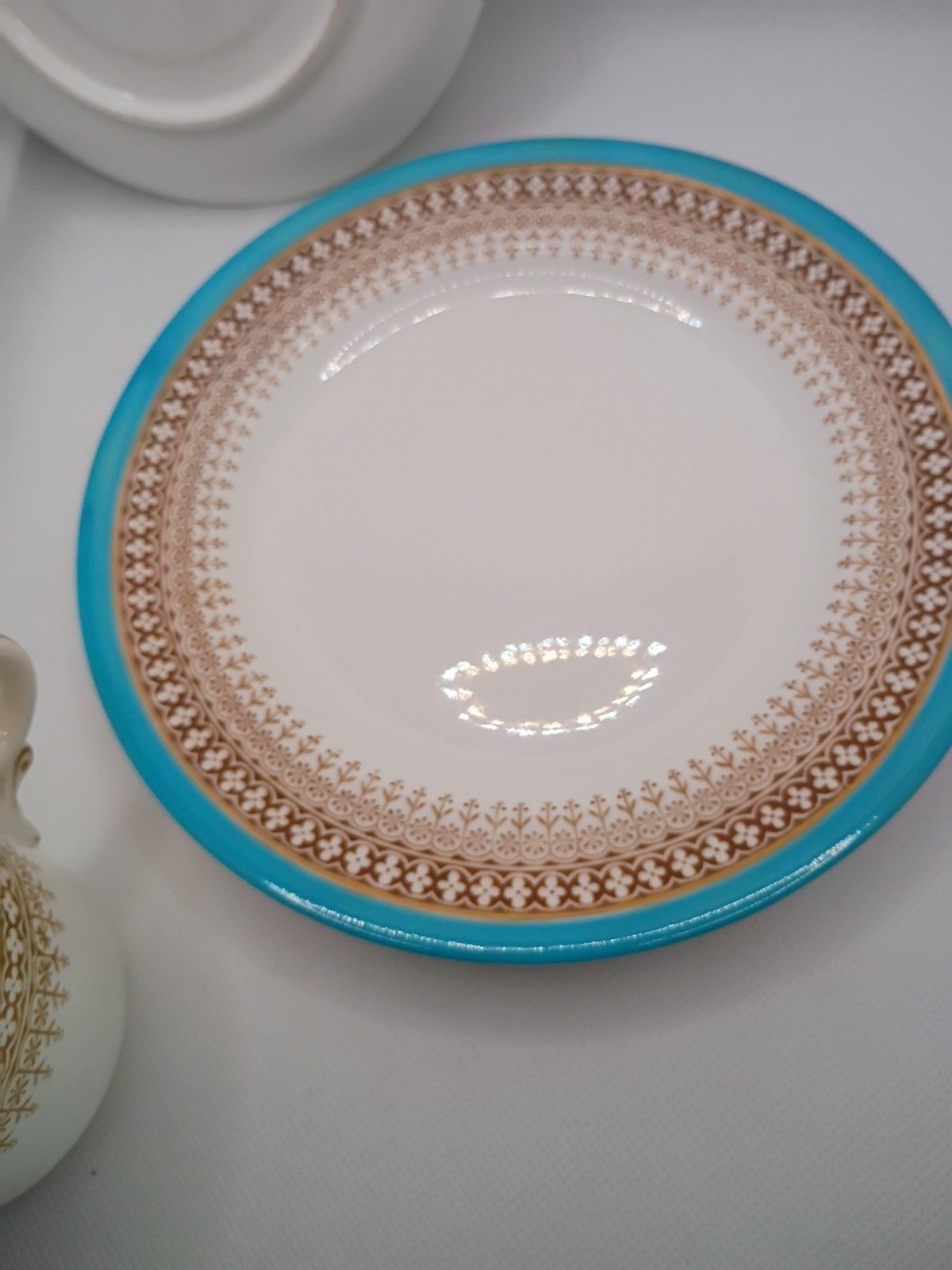 Royal Worcester Porcelain “Wisteria” Pattern Or Similar Turquoise & Gold Border