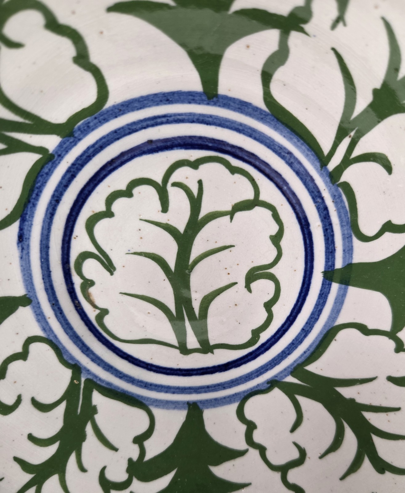 Jamestown Pottery Bowl Reproduction Green Blue USA 8.25″