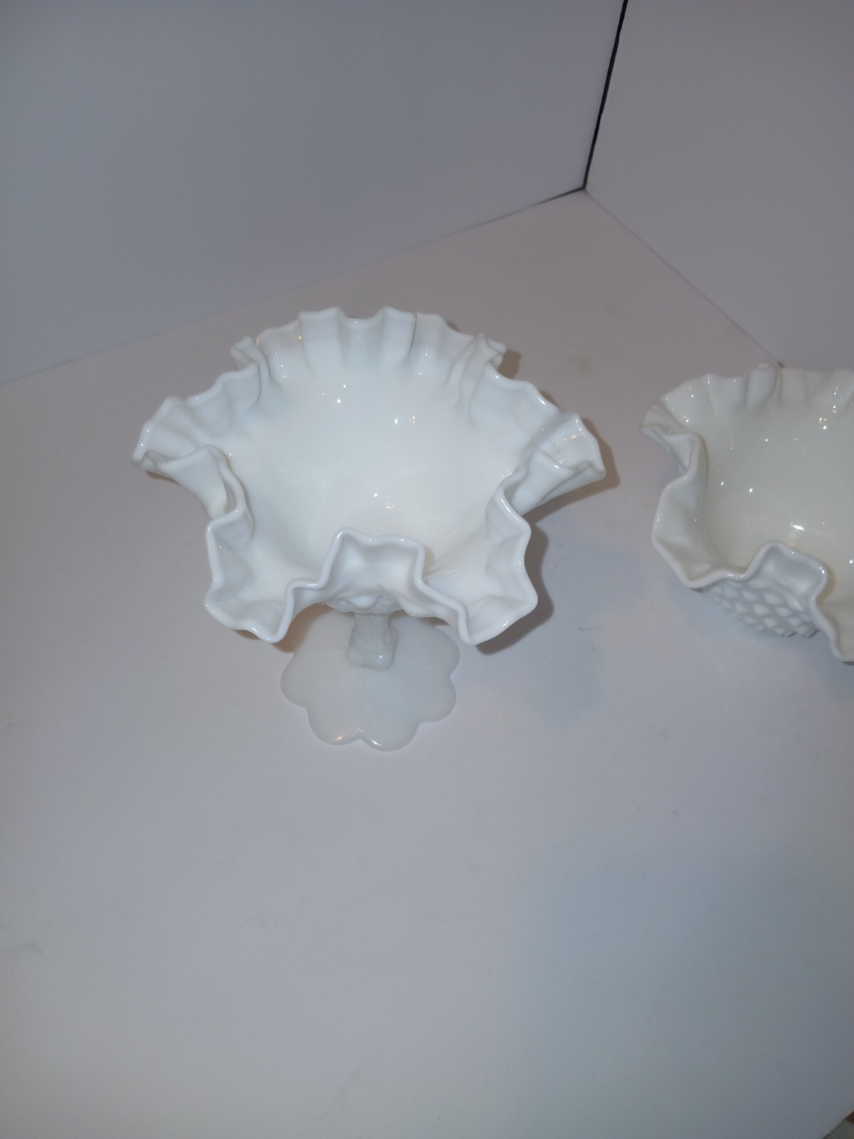 Antique Milk Glass Floral Candy Dishes Set Of 2 Anitque Great Condtion See Pics