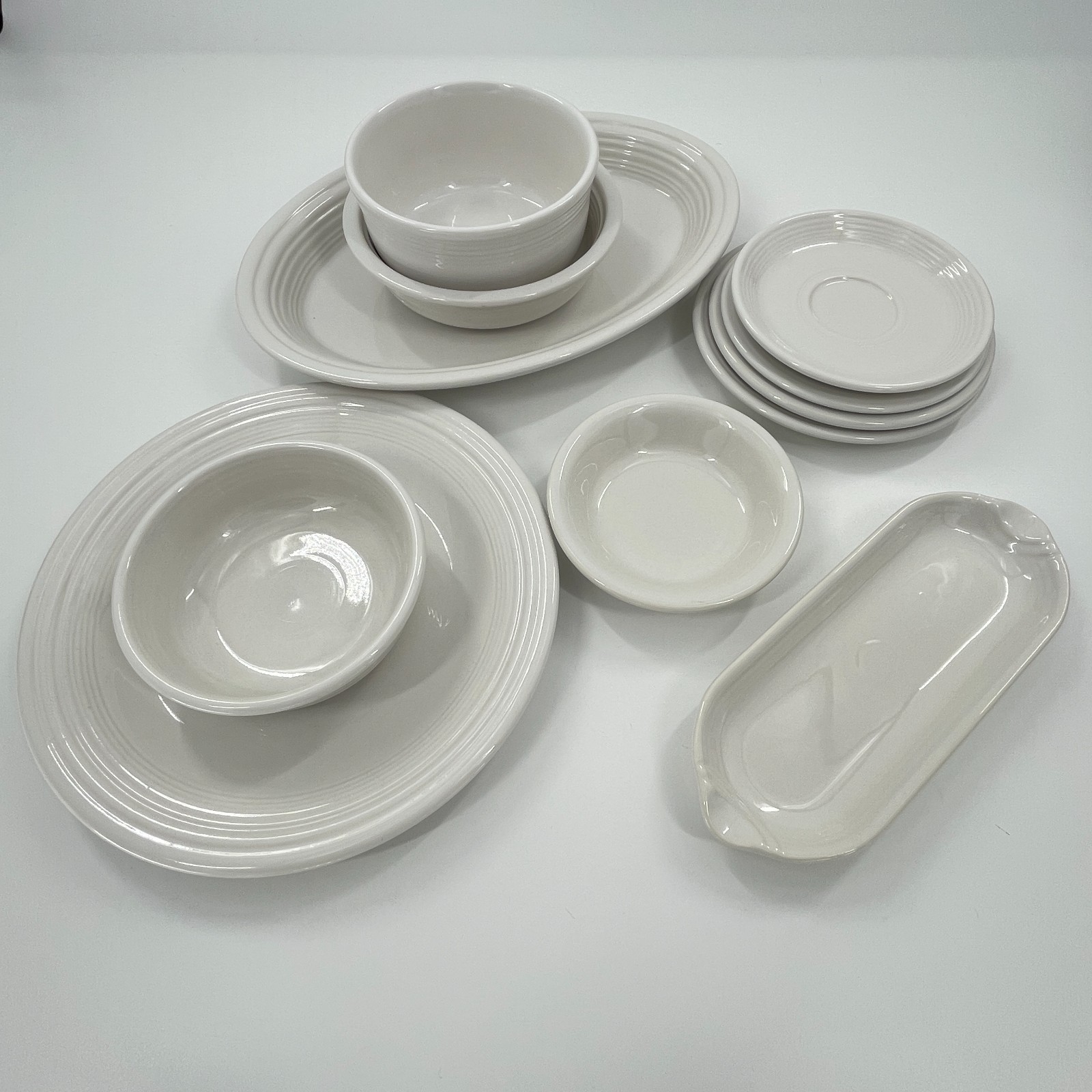 Fiesta Dinnerware Set White 14 Piece Post 86 Lot Bowls Plates Tray Platter Cup