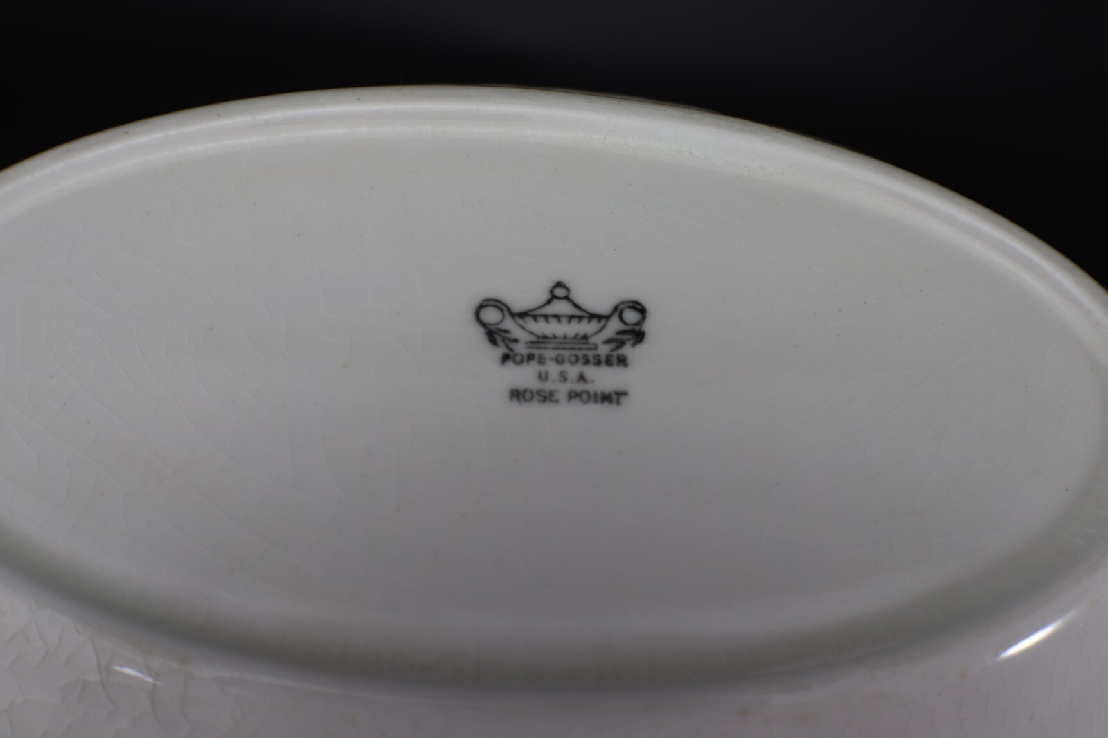 Pope Gosser Rose Point Oval VEGETABLE BOWL White with Raised Roses Vintage USA