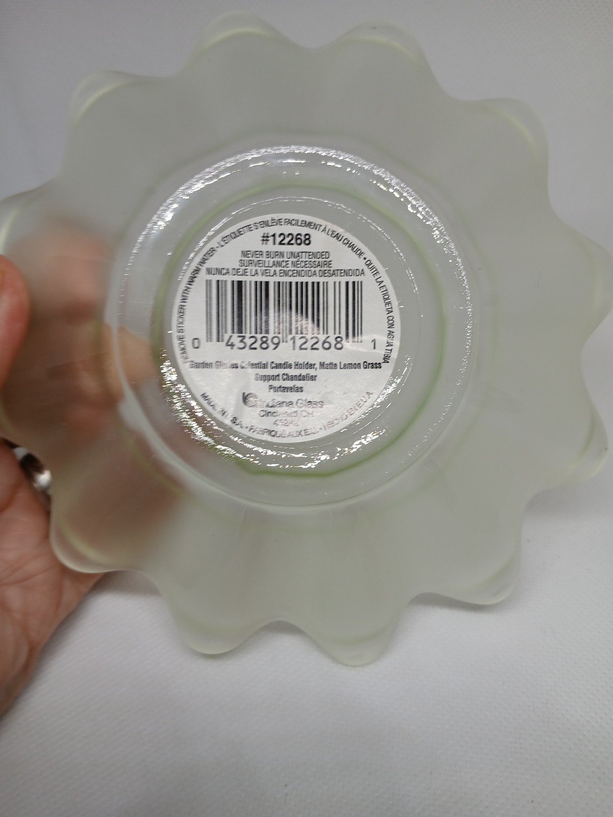VTG Indiana Glass Satin Frosted Green Trinket Dish Scalloped 5 1/2 inches wide