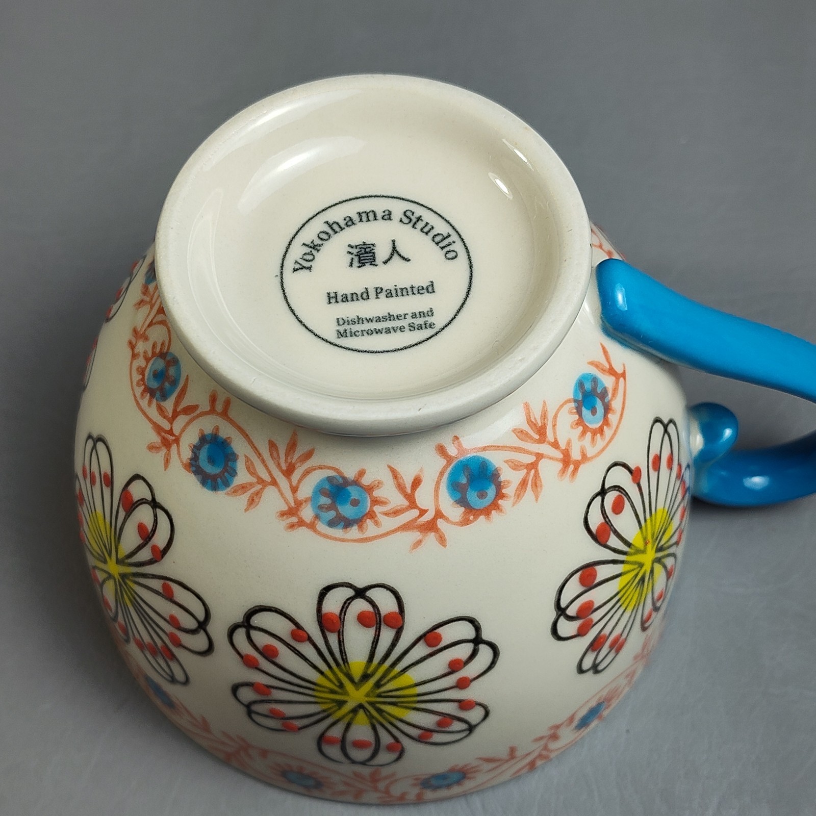 Yokohama Studio Hand Painted Footed Coffee Mug & Plate Textured Raised Dots 10oz