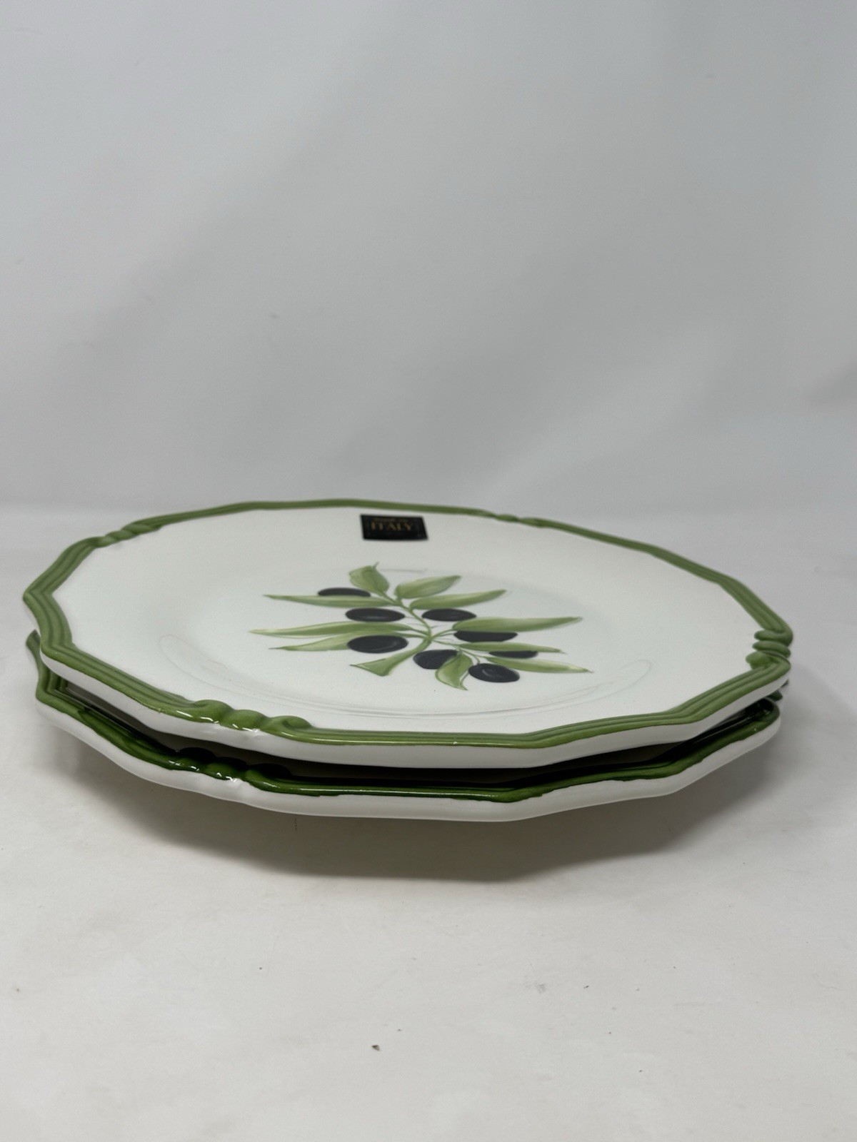 Italian Olive Dinner Plates Set of 2 | Green Rim | Made in Italy ceramica cuore