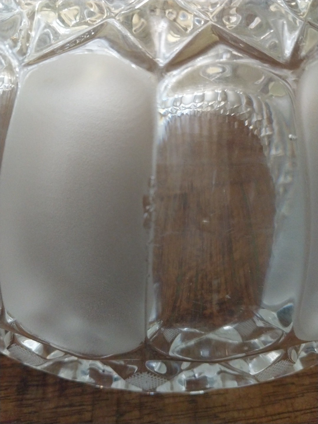 VTG Crystal Cut Bowl Frosted Side Panels Sawtooth Rim & Sunburst Bottom 9″x3.50″