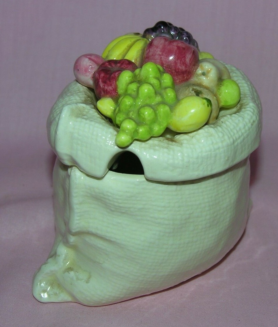 Vintage Lefton “Homemade” Lidded Jam Pot #3906 Ceramic Fruit Jar No Spoon
