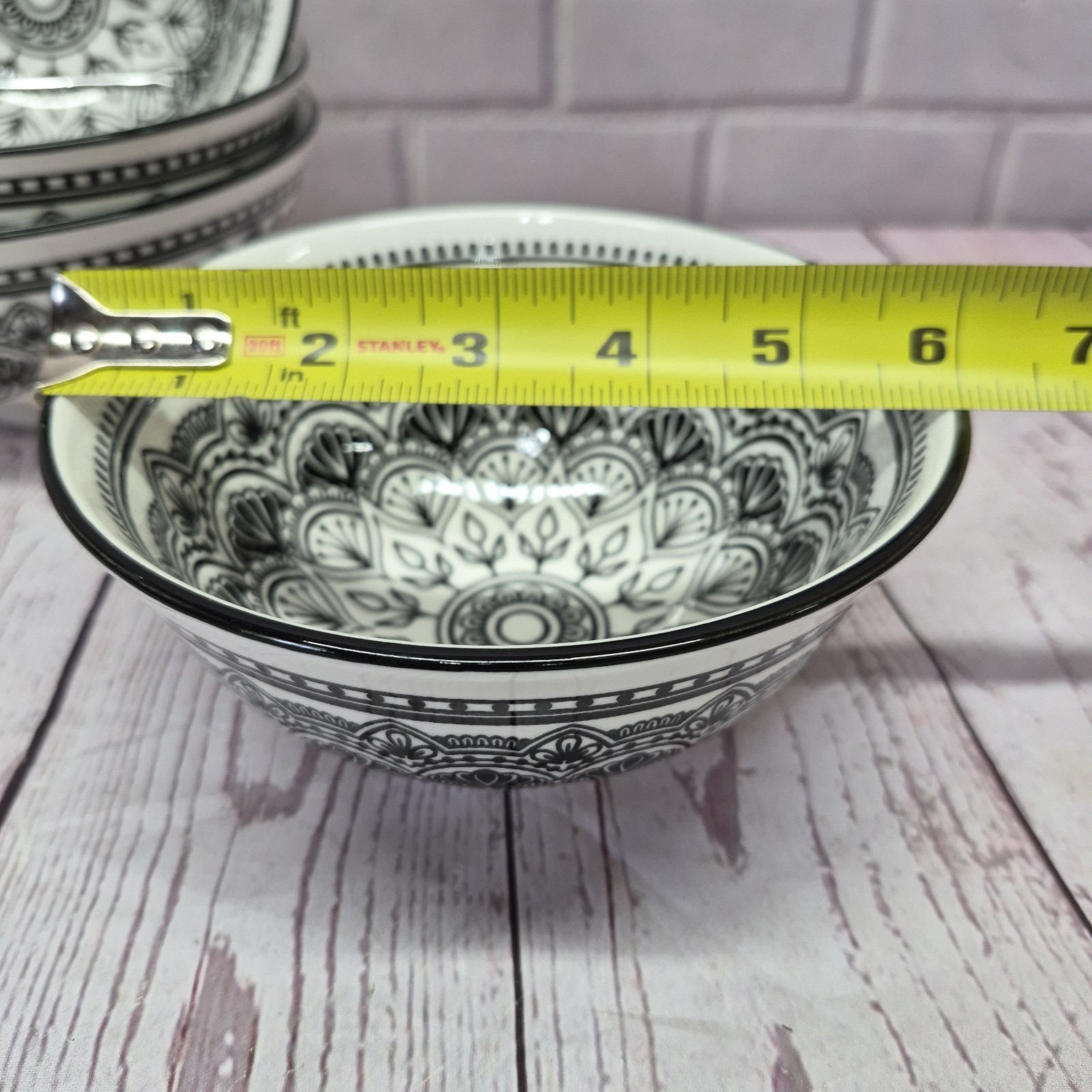 Royal Norfolk Set of 4 Cereal Salad Bowls Black and White 6” Mediterranean~New!