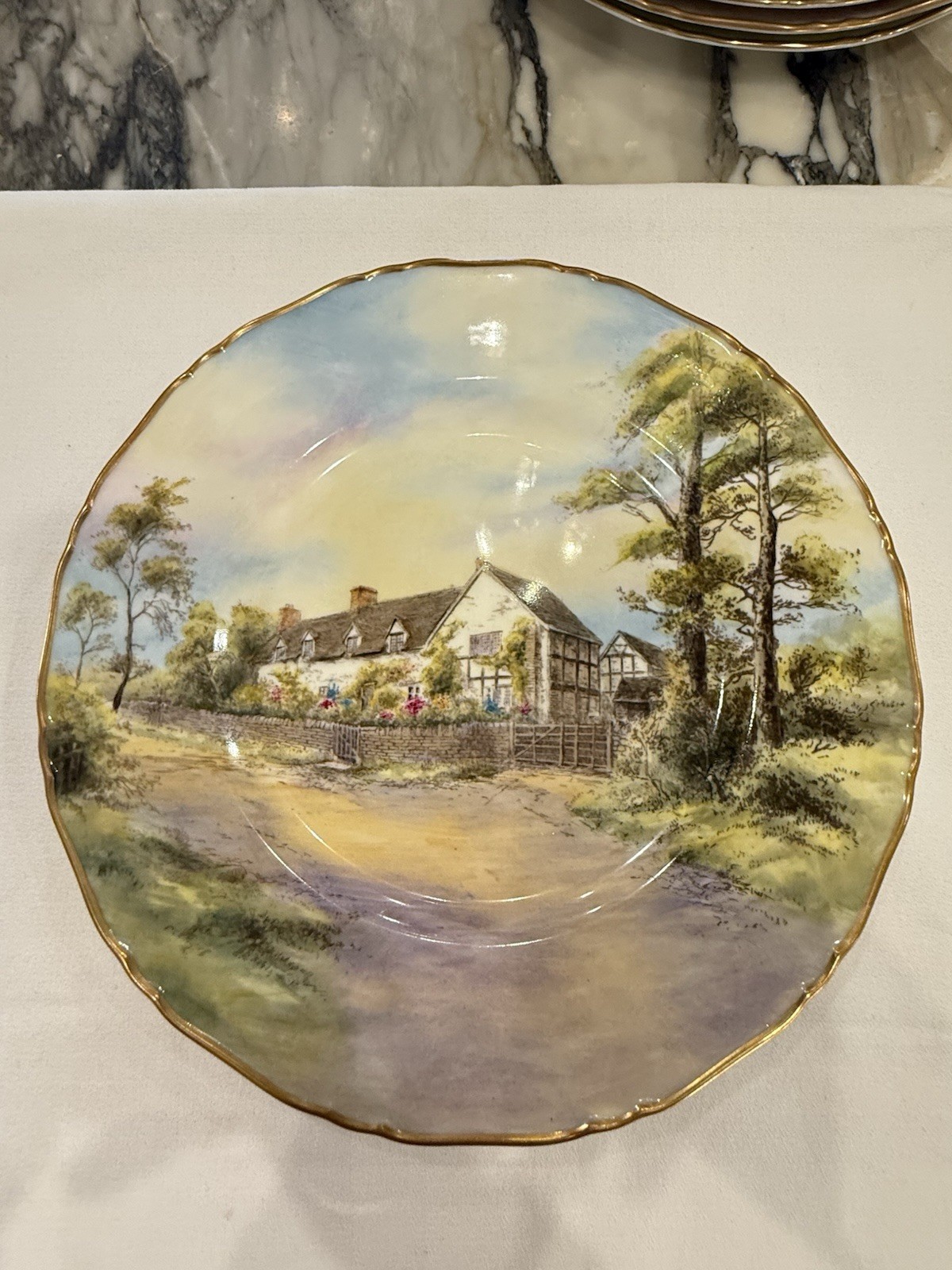 Pristine 1952 Royal Worcester Mary Arden House Cabinet Plate Sign J. Smith 10.5″