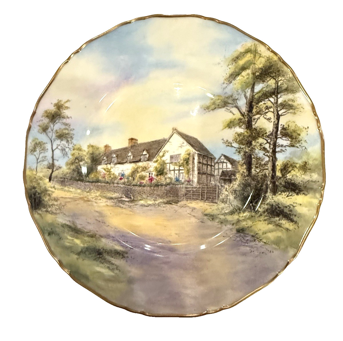 Pristine 1952 Royal Worcester Mary Arden House Cabinet Plate Sign J. Smith 10.5″