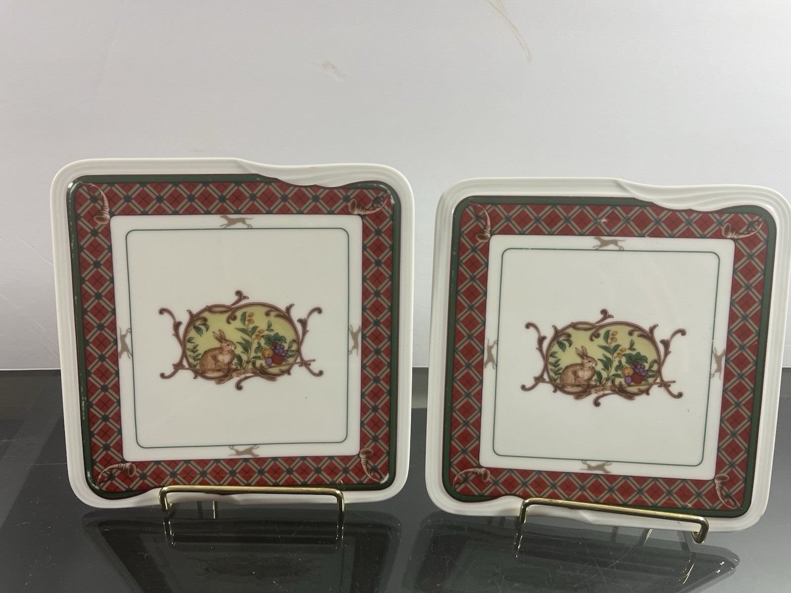 Pair Vintage Noritake Royal Hunt 6 1/2” Porcelain Trivets Sri Lanka