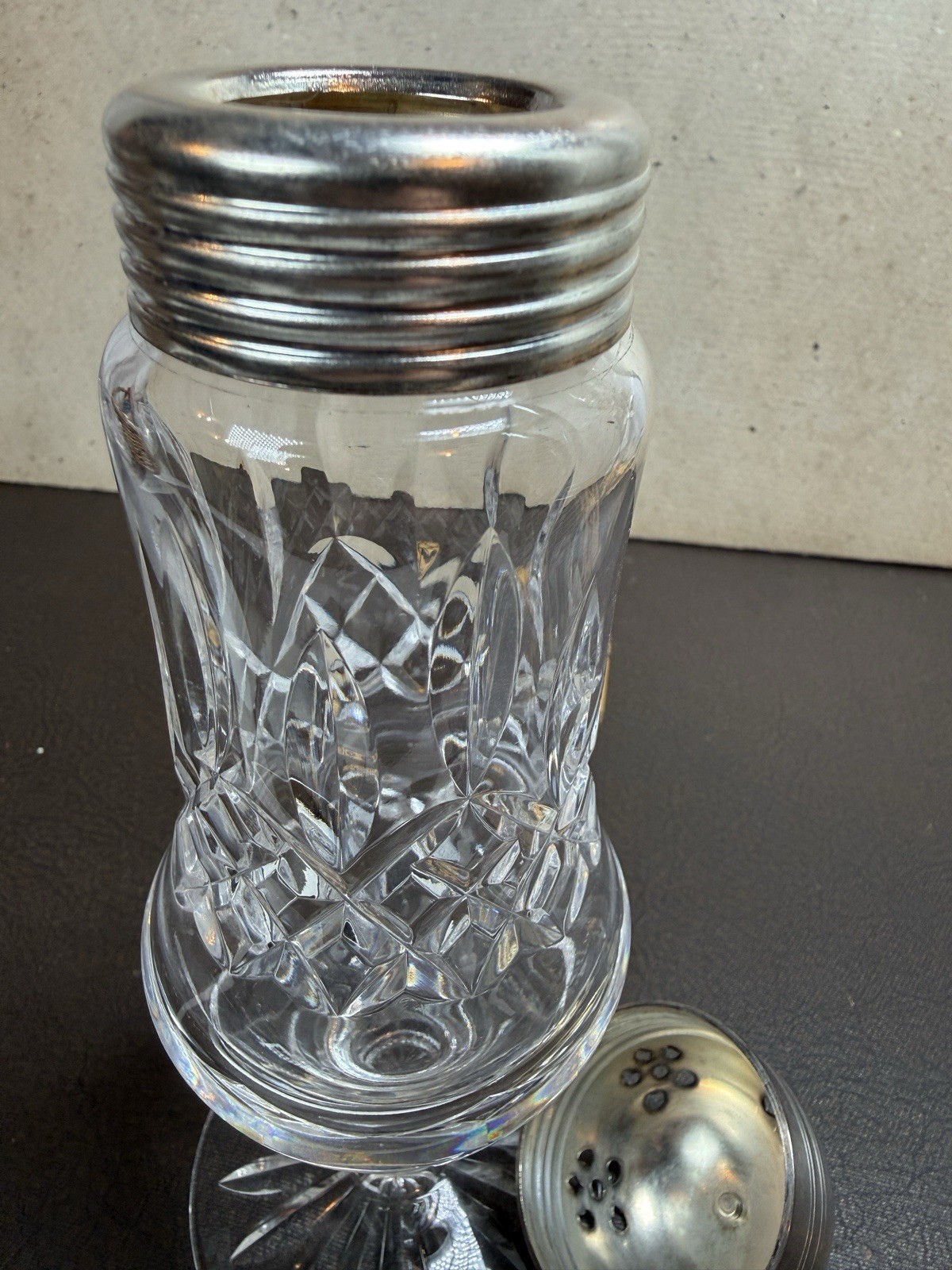 Waterford Crystal Muffineer Sugar Shaker 8” Cut Glass Heavy Lismore Silver-Plate