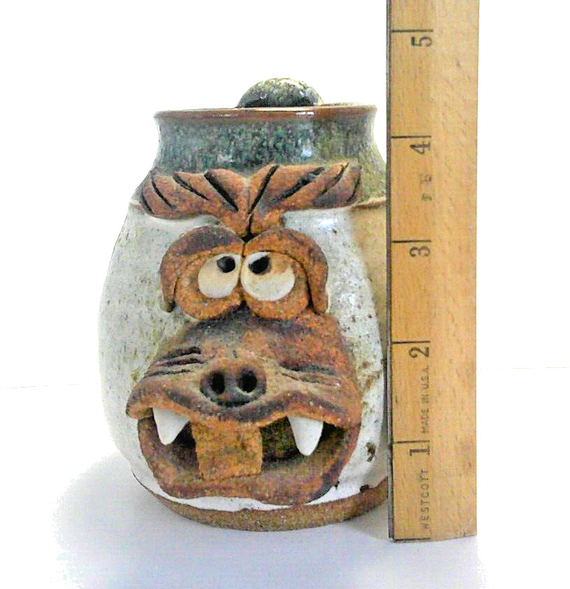 Robert Eakin Stoneware Pottery Funny Animal Face Coffee/Tea Mug Signed Vintage