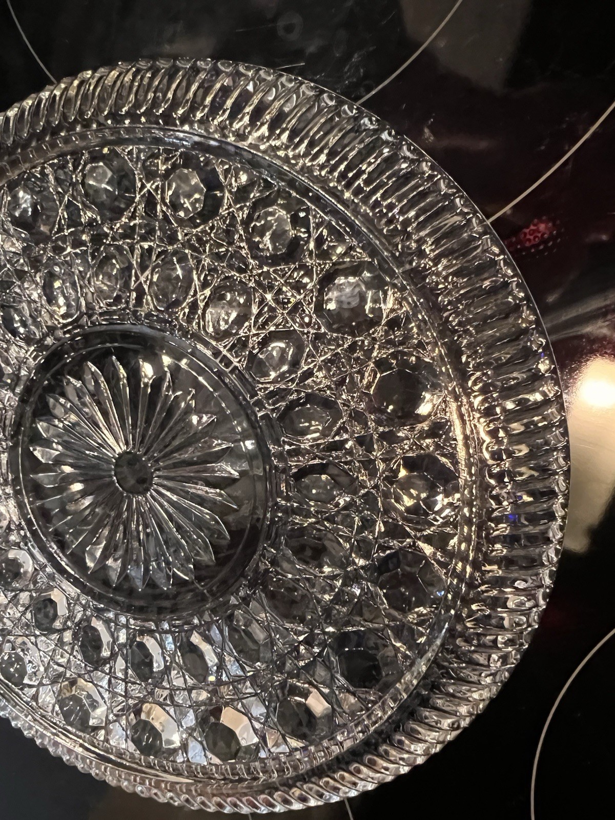 Vintage Federal Glass Windsor Clear Plate Platter Button & Cane Pattern 9″