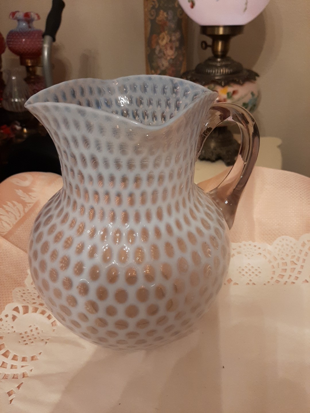 Antique Hobbs Brockunier Windows White Opalescent Water Pitcher-1880 VERY OLD!!!