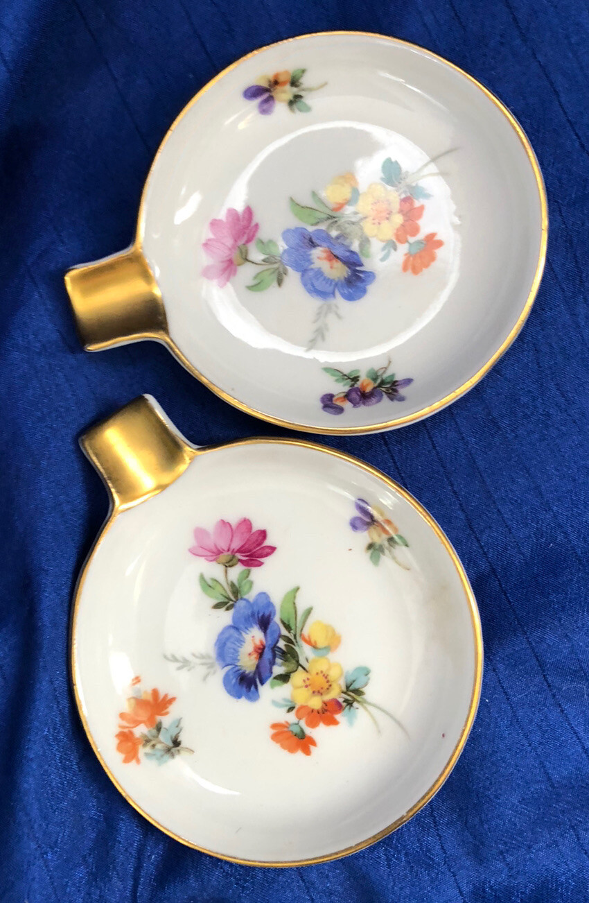 Mitterteich Bavaria Germany Set Of 2 Small Dishes Gold Accents Floral Pattern