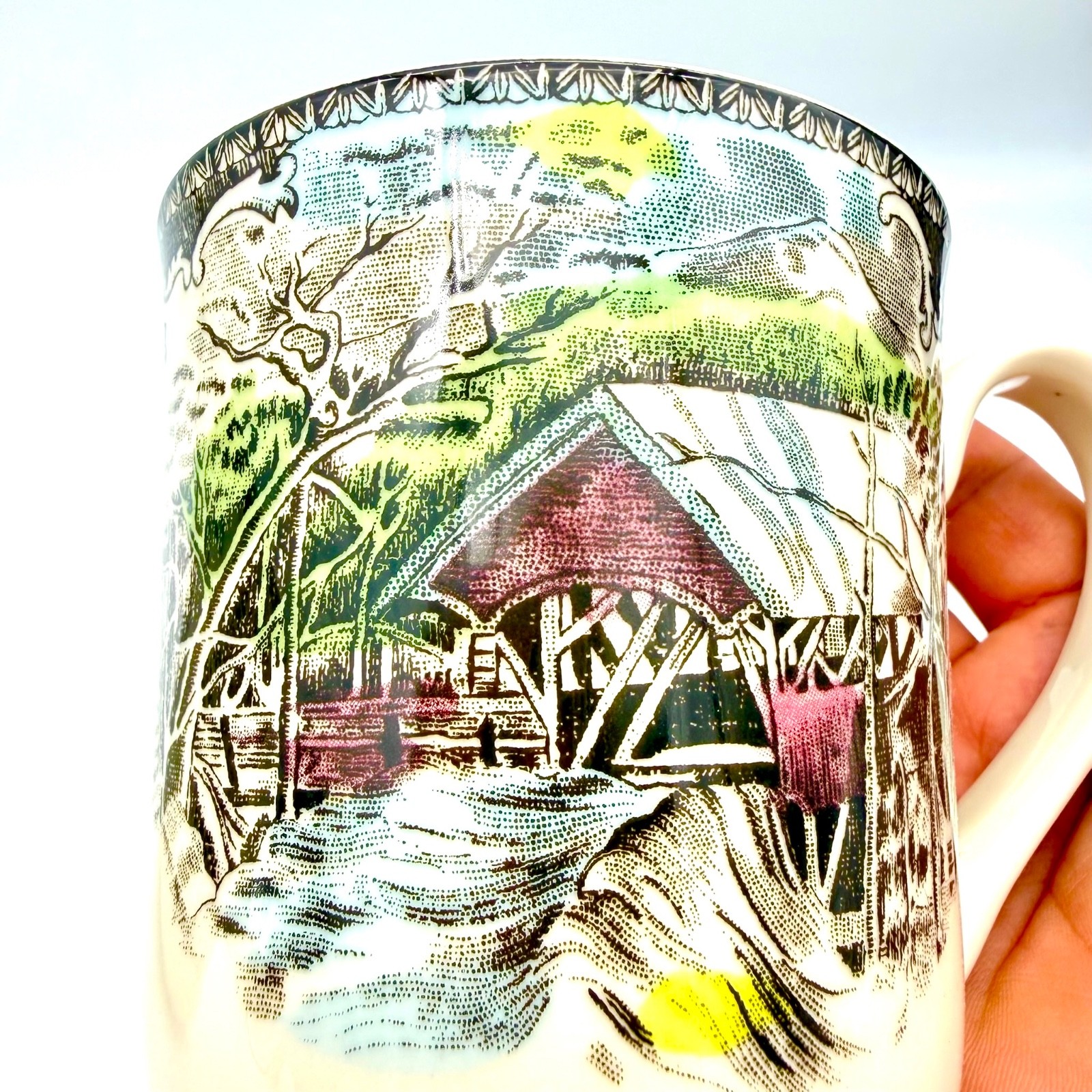 2 Johnson Bros Friendly Village COFFEE MUGS Covered Bridge