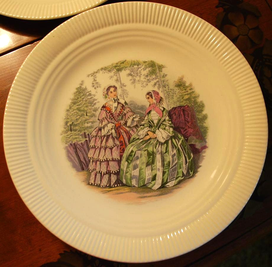 Vintage Set 6 GODEY PRINTS Luncheon Plates 9.25″ Ribbed SALEM CHINA 3 Designs