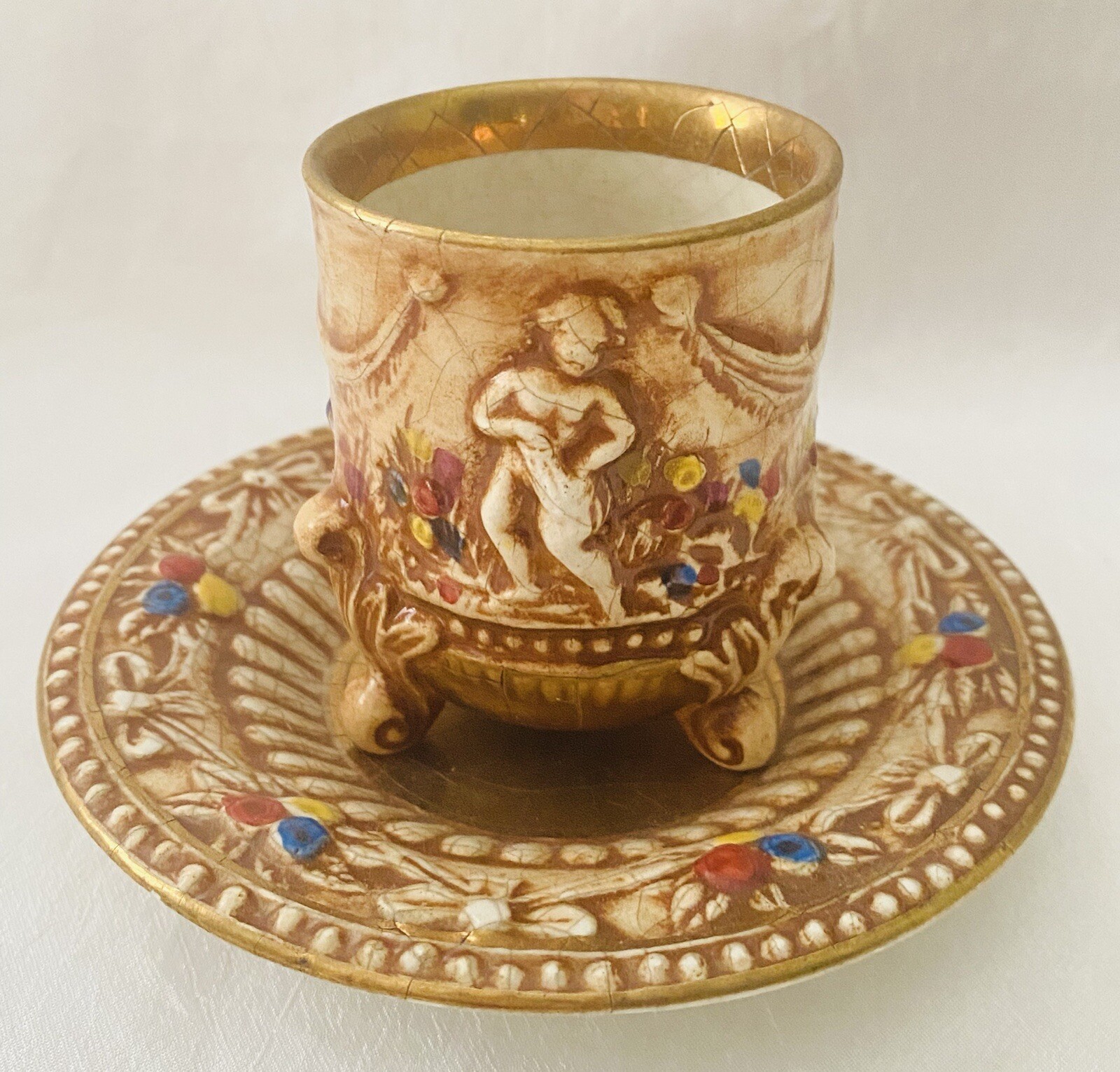 Rare Vintage CAPODIMONTE Hand-Painted DEMITASSE CUP & SAUCER ITALY #326
