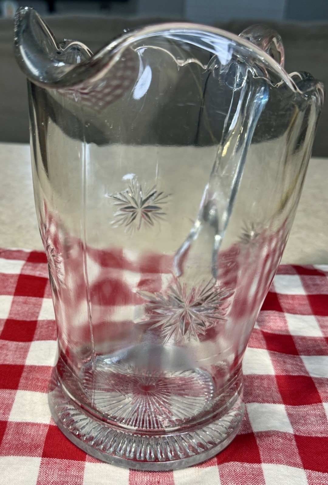 Early American Pattern Glass Pitcher – Bethlehem Star Pattern – Indiana Glass