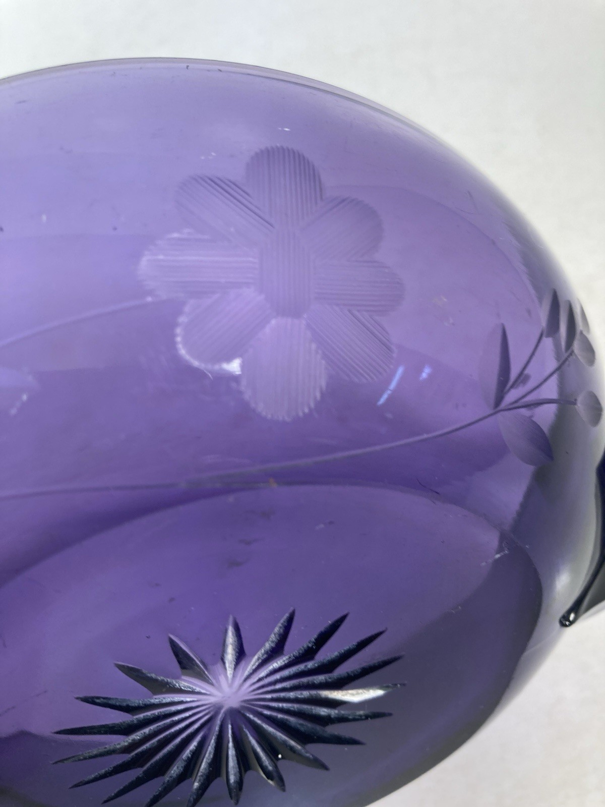 Vintage Glass candy Dish, Server, condiment, irradiated purple, etched floral