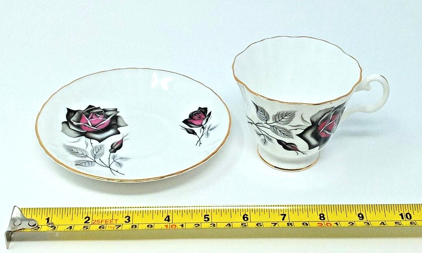 Royal Grafton Tea or Coffee Cup Saucer Black Rose Set Bone China Made in England