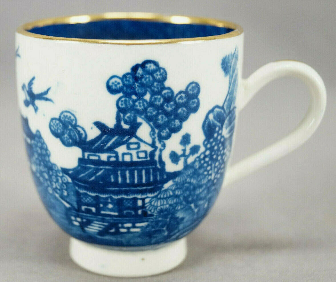 Caughley Nankin Willow Blue White & Gold Porcelain Coffee Cup Circa 1784-1799 D