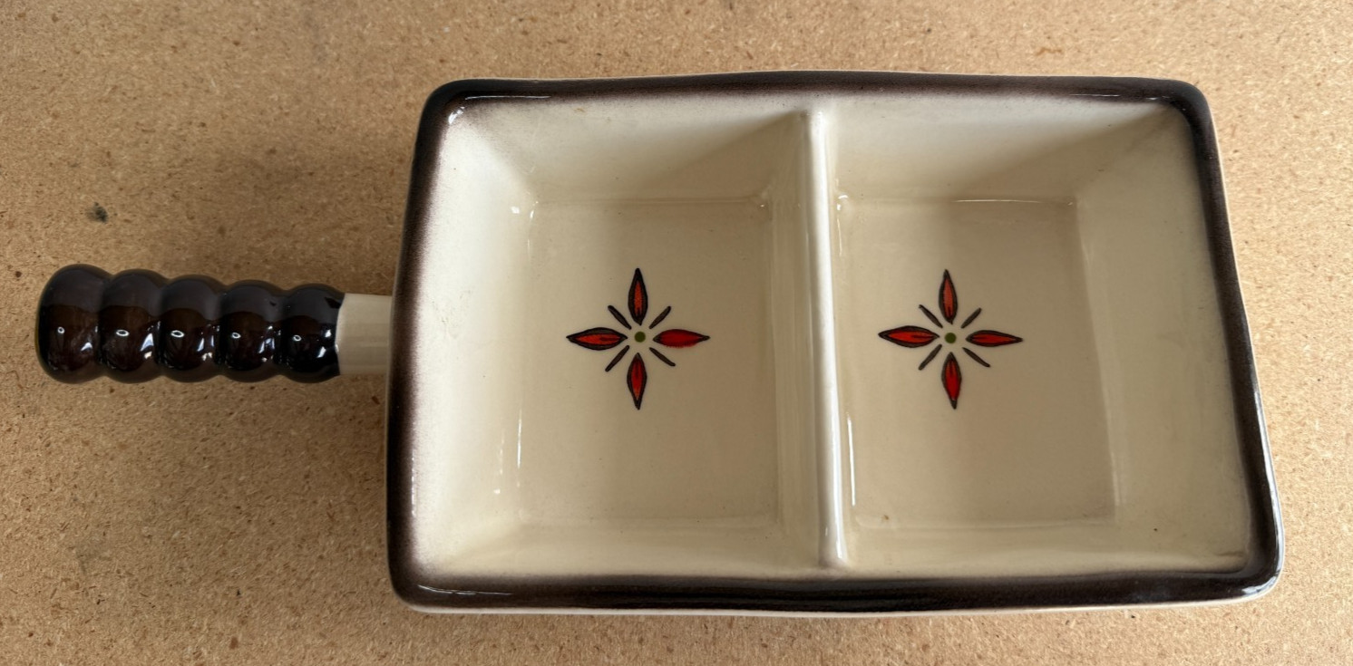 Poppytrail Divided Serving Dish With Handle By Metlox Strutting Rooster 1950’s