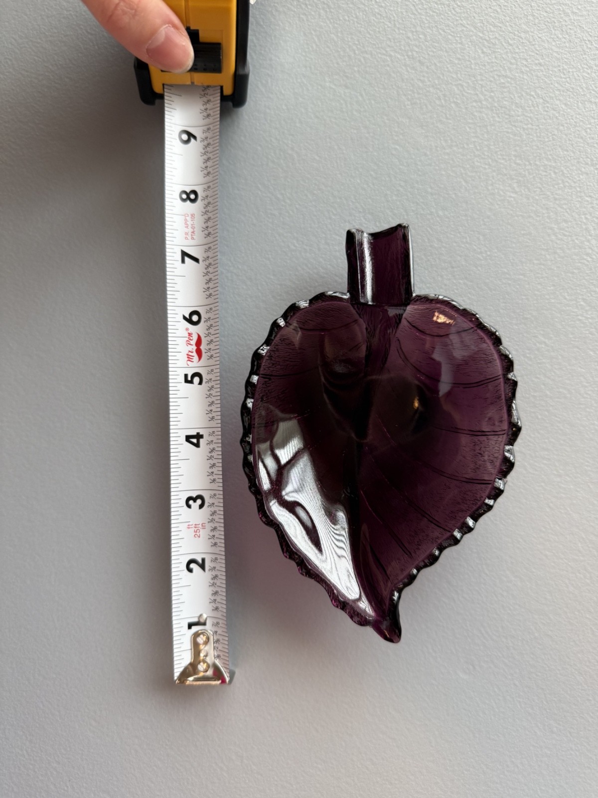 Vintage Amethyst Glass Leaf Shape Candy Nut Trinket Dish
