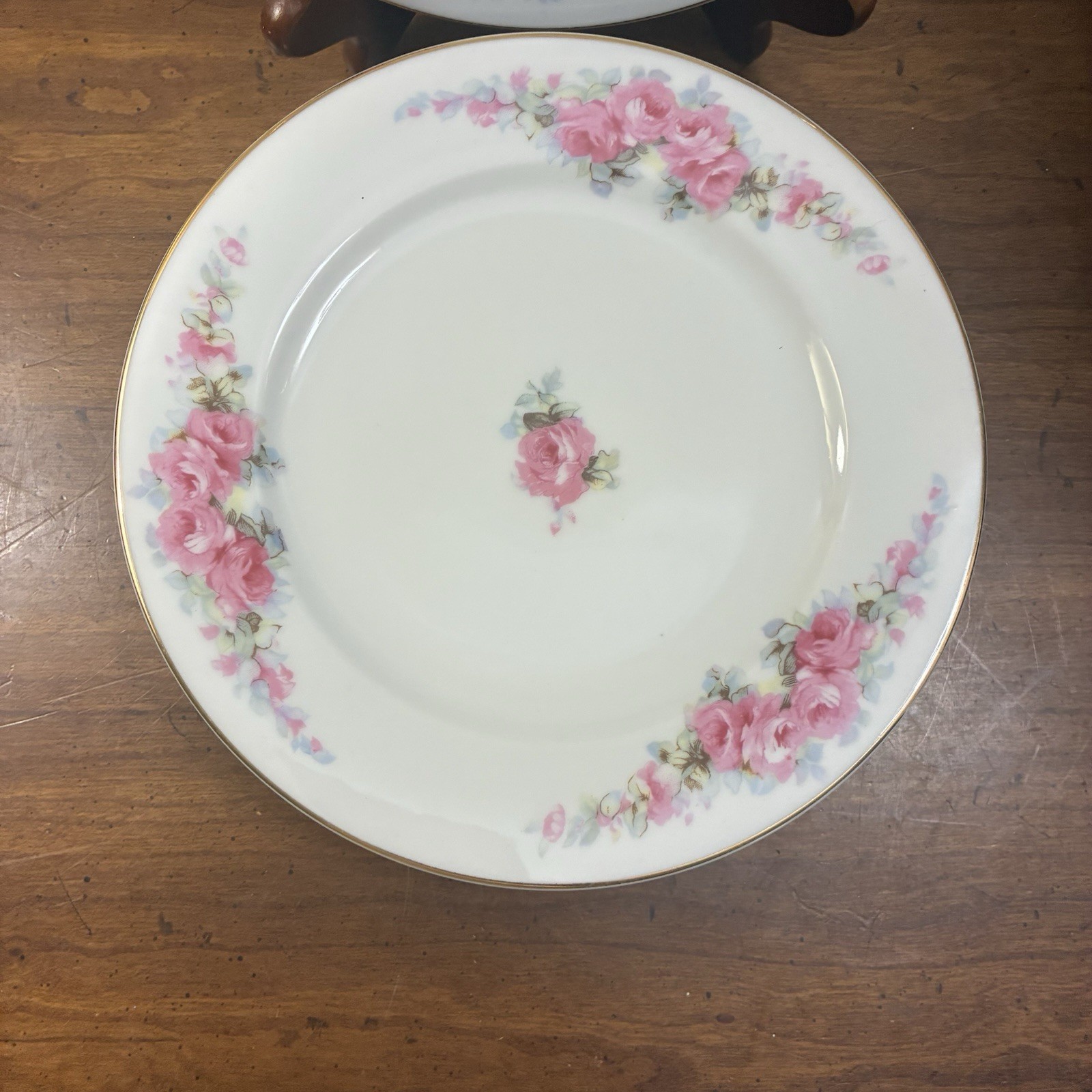 6 Vintage Fine China Corona Salad Plates Pink Roses Made In Occupied Japan