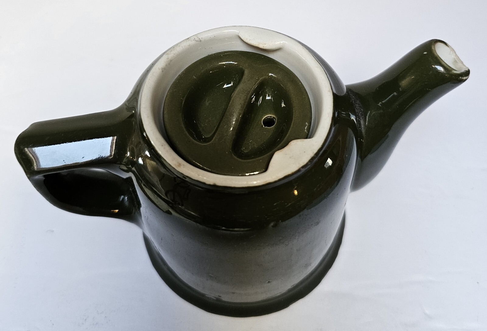 HALL Tea Pot Lidded Dark Green 3.75″ Used Condition