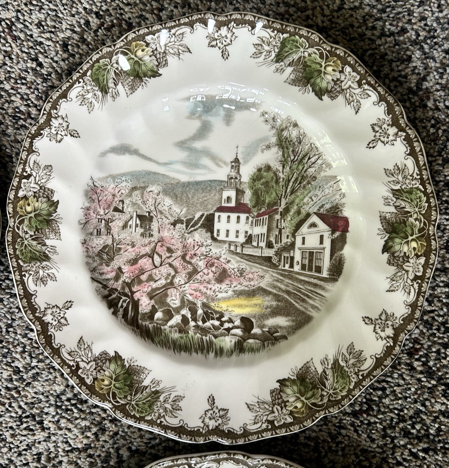 Vtg The Friendly Village 4 Plates Covered Bridge Hayfield Johnson Bros England