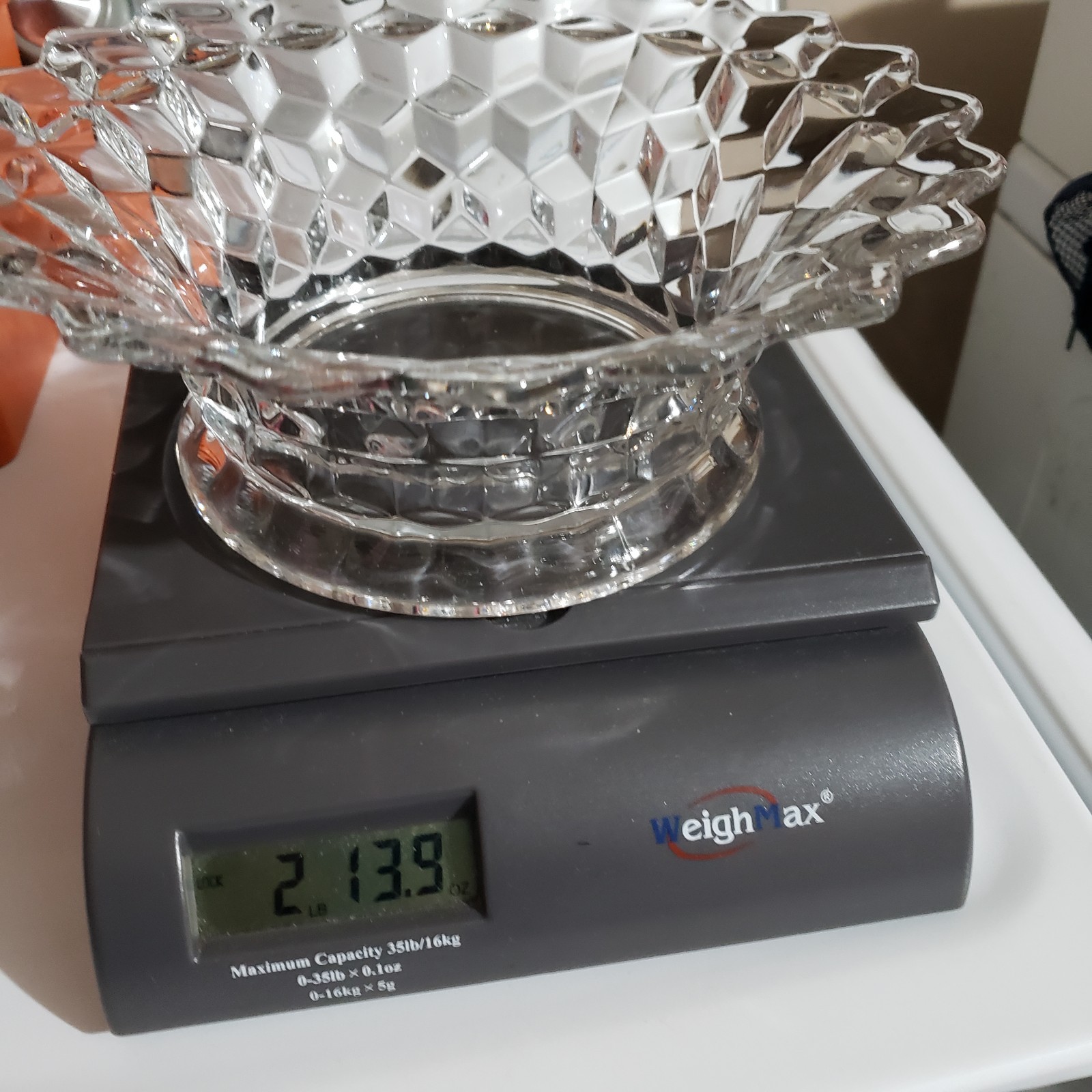 Fostoria American Punch Bowl Base, Vintage Elegant Glass, Centerpiece 9 1/4″ VG