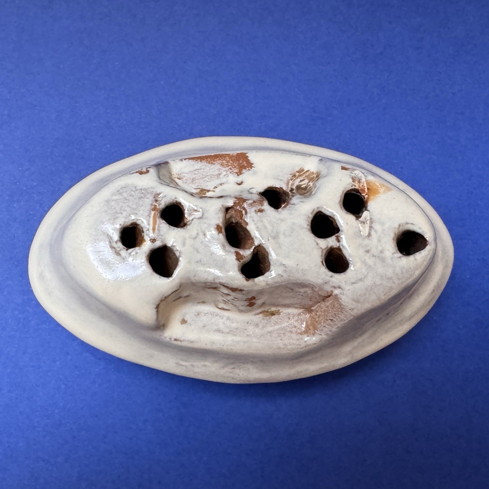 Rare Early Catalina Pottery #201 Pearly White Ivory Flower Frog Replacement 3”