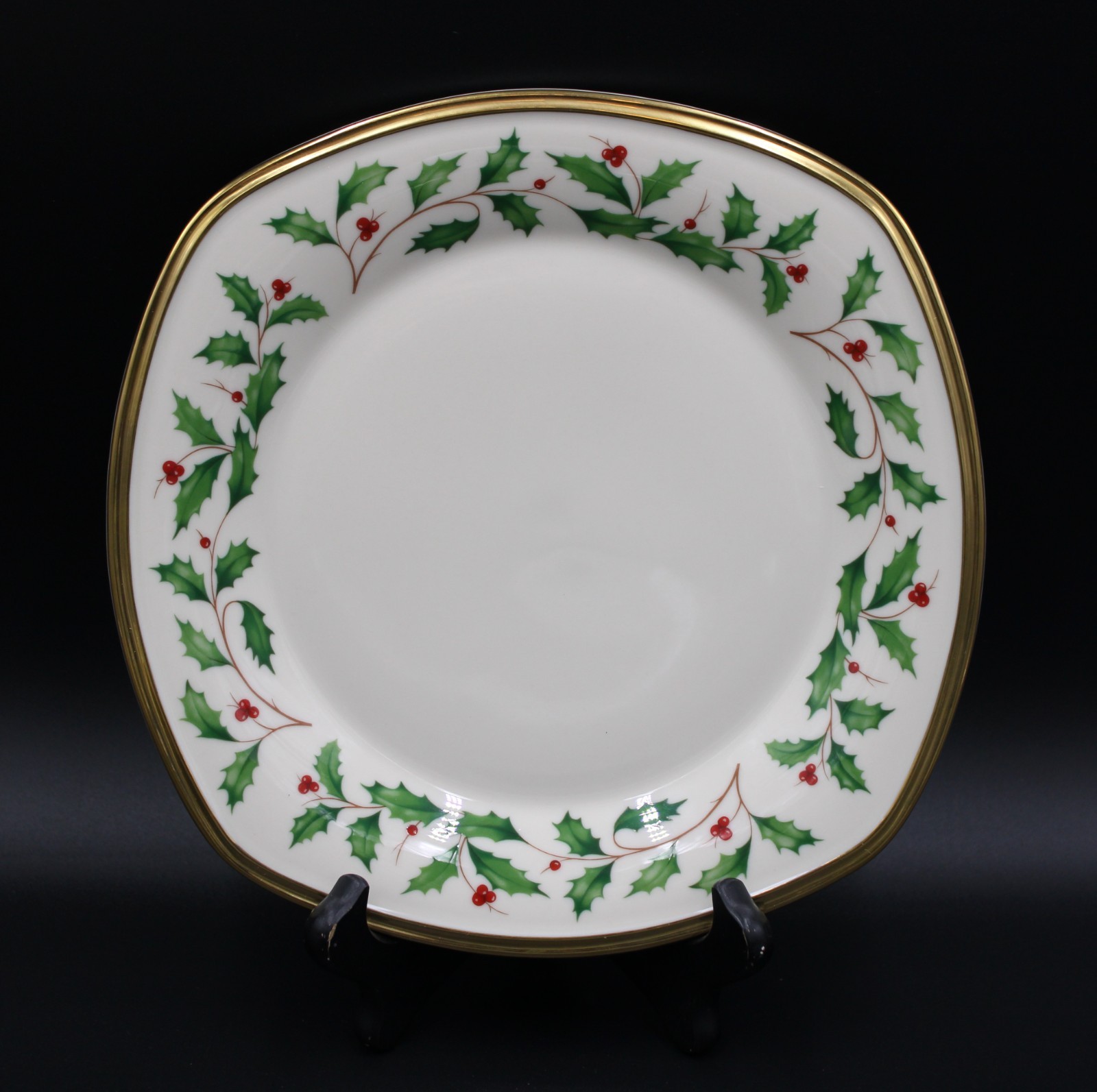 SET OF 4 LENOX HOLIDAY DIMENSION 8 3/4″ SQUARE SALAD ACCENT LUNCHEON PLATES