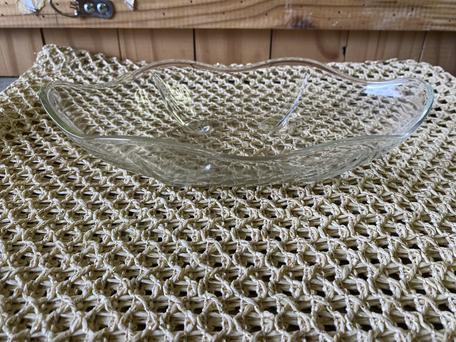 Vintage Anchor Hocking Swedish Modern relish Bowl Tear Drop Footed Clear