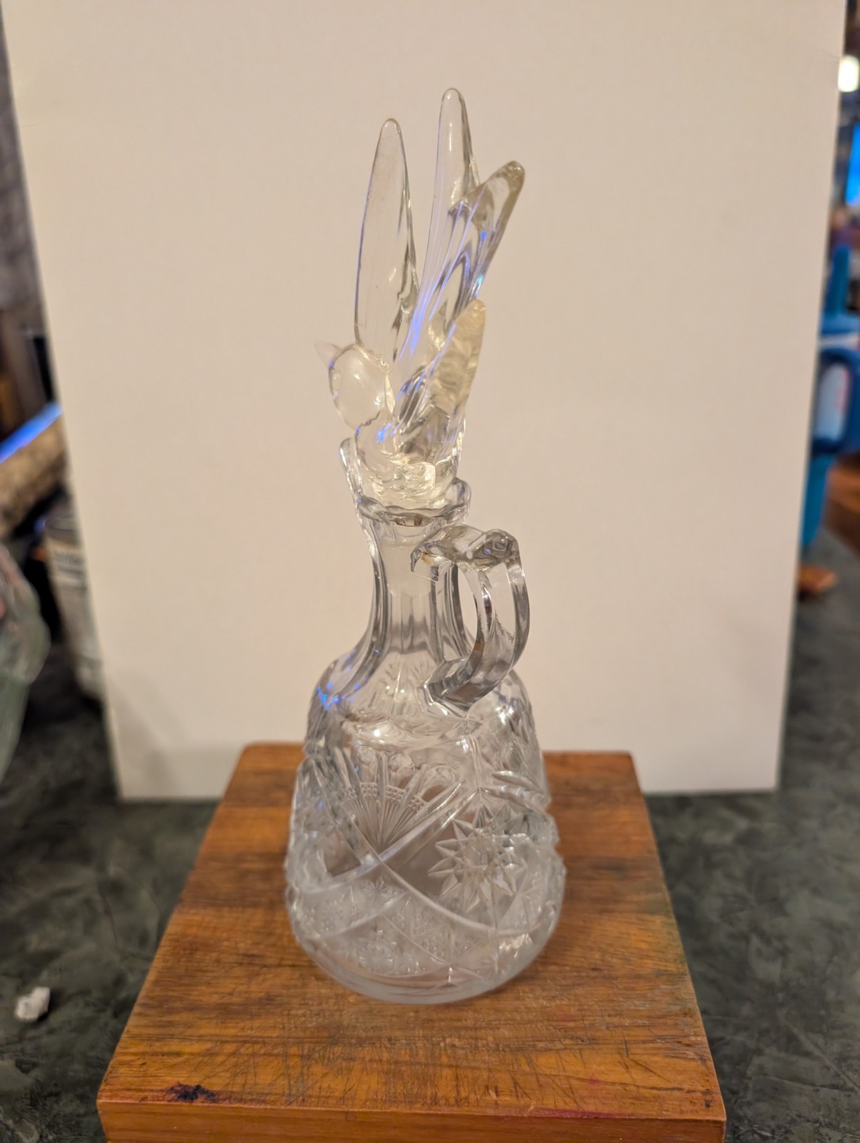 Antique ABP American Brilliant Cut crystal cruet crystal bird stopper. AVC