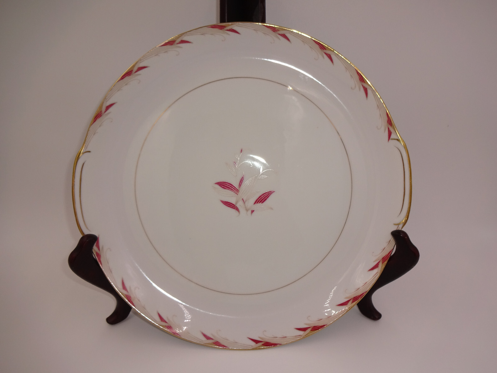 Vintage Citadel China Cavalier Double Handle Plate White Pink Leaves 7447 Japan