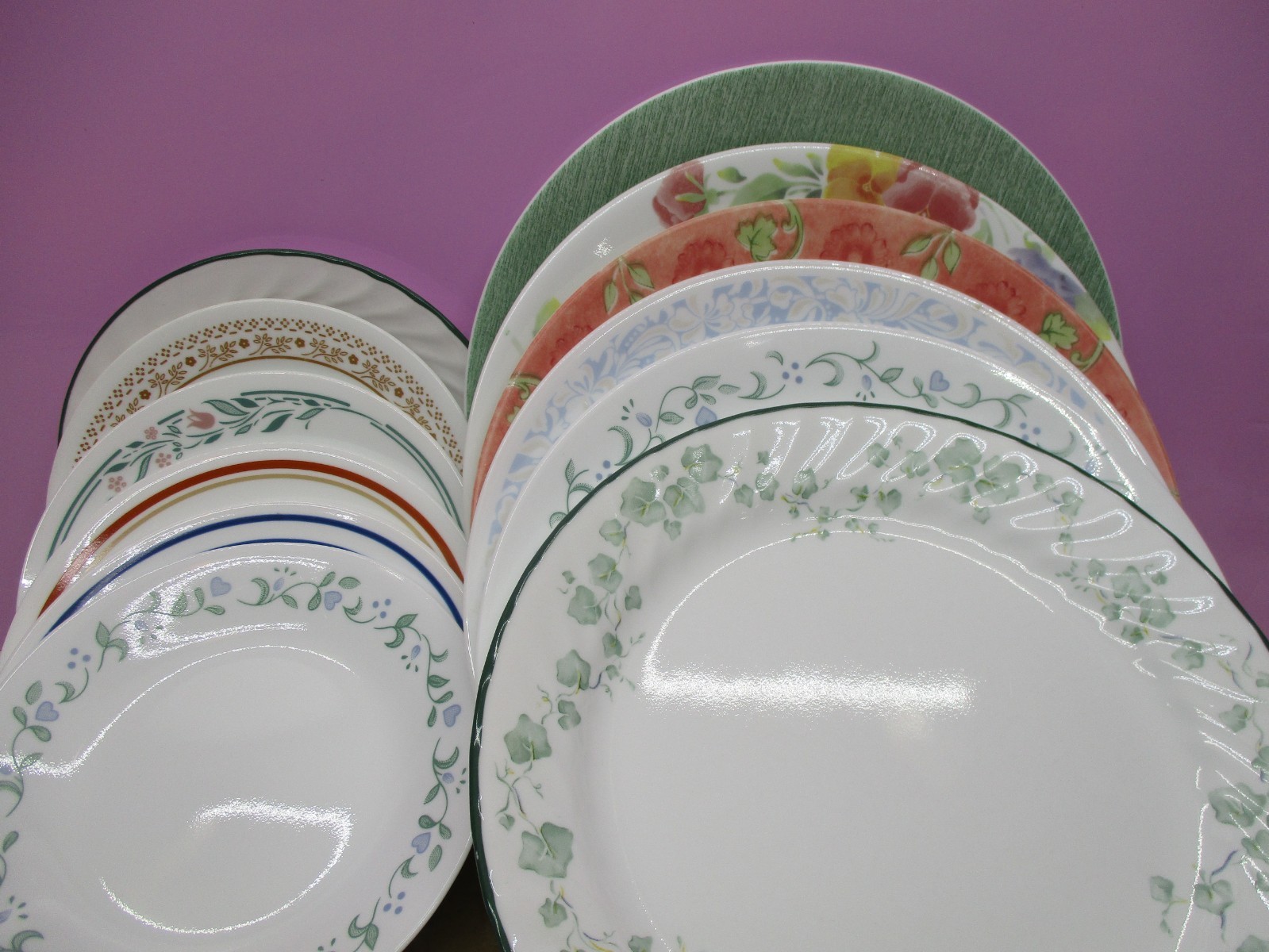 12pcs Mismatched Vintage Corelle Dinnerware (6) Dinner Plates (6) Bread Plates