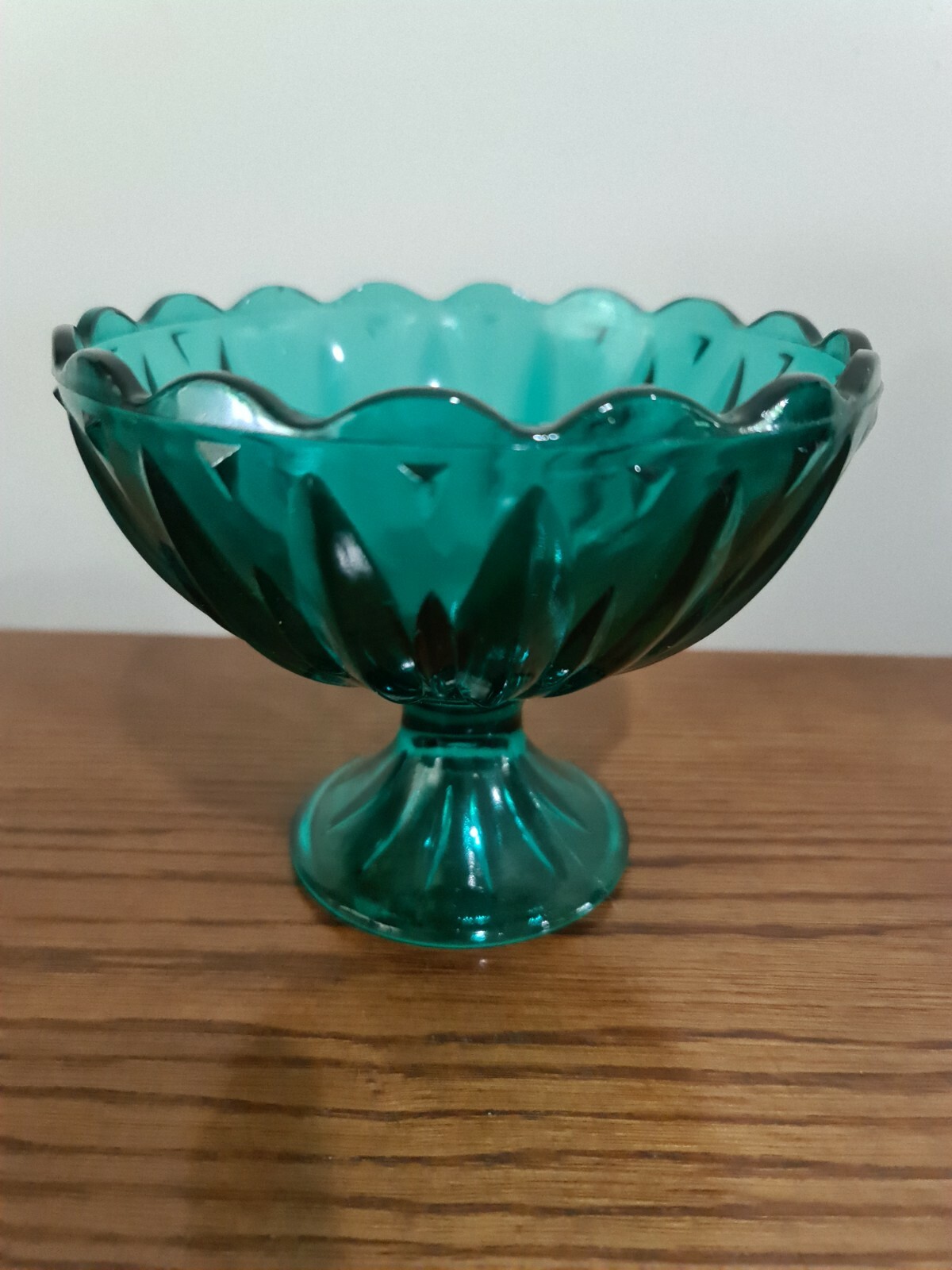 Vintage Turqouise Blue Pedestal Footed Scallop Bowl Teal MCM 5.25 in Mid Century