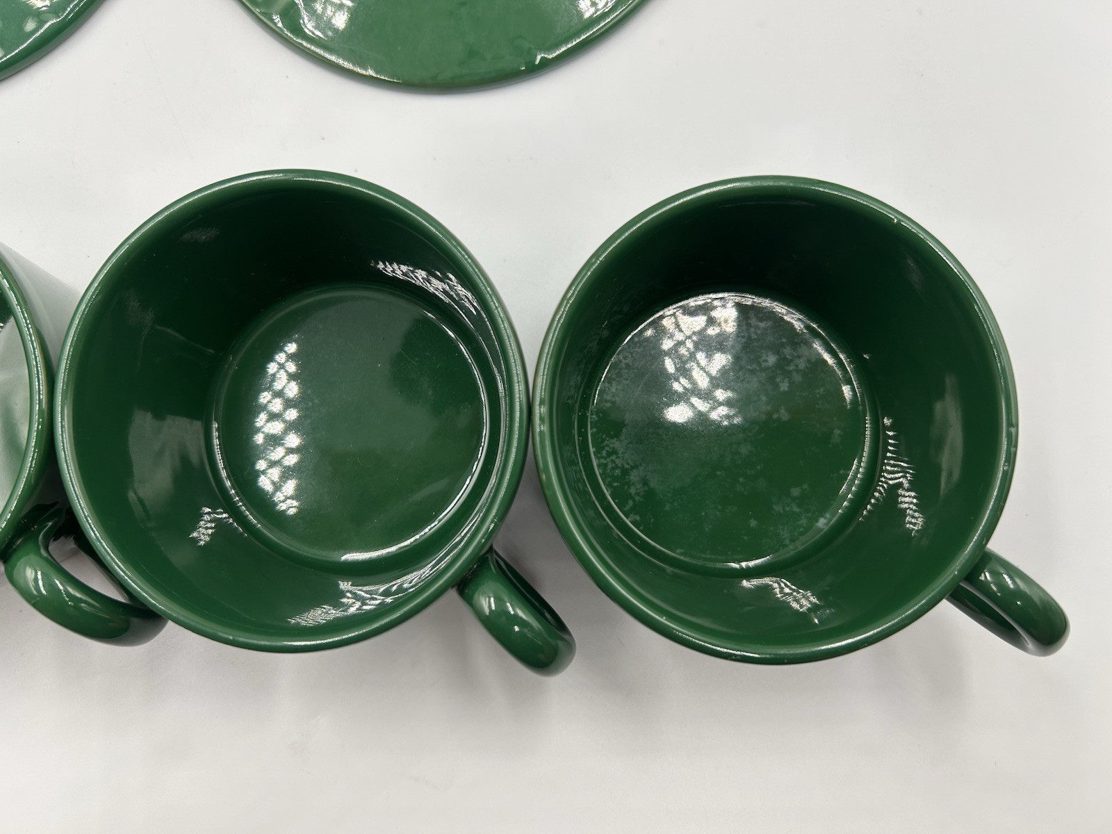 Vintage Ralph Lauren Italy Hunter Green Pottery Tea Cups & Saucers Set 4 Italy