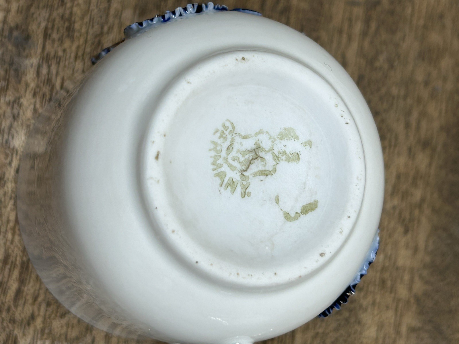 Antique Germany cobalt blue white gold rust Demitasse Cup applied Flowers Leaves