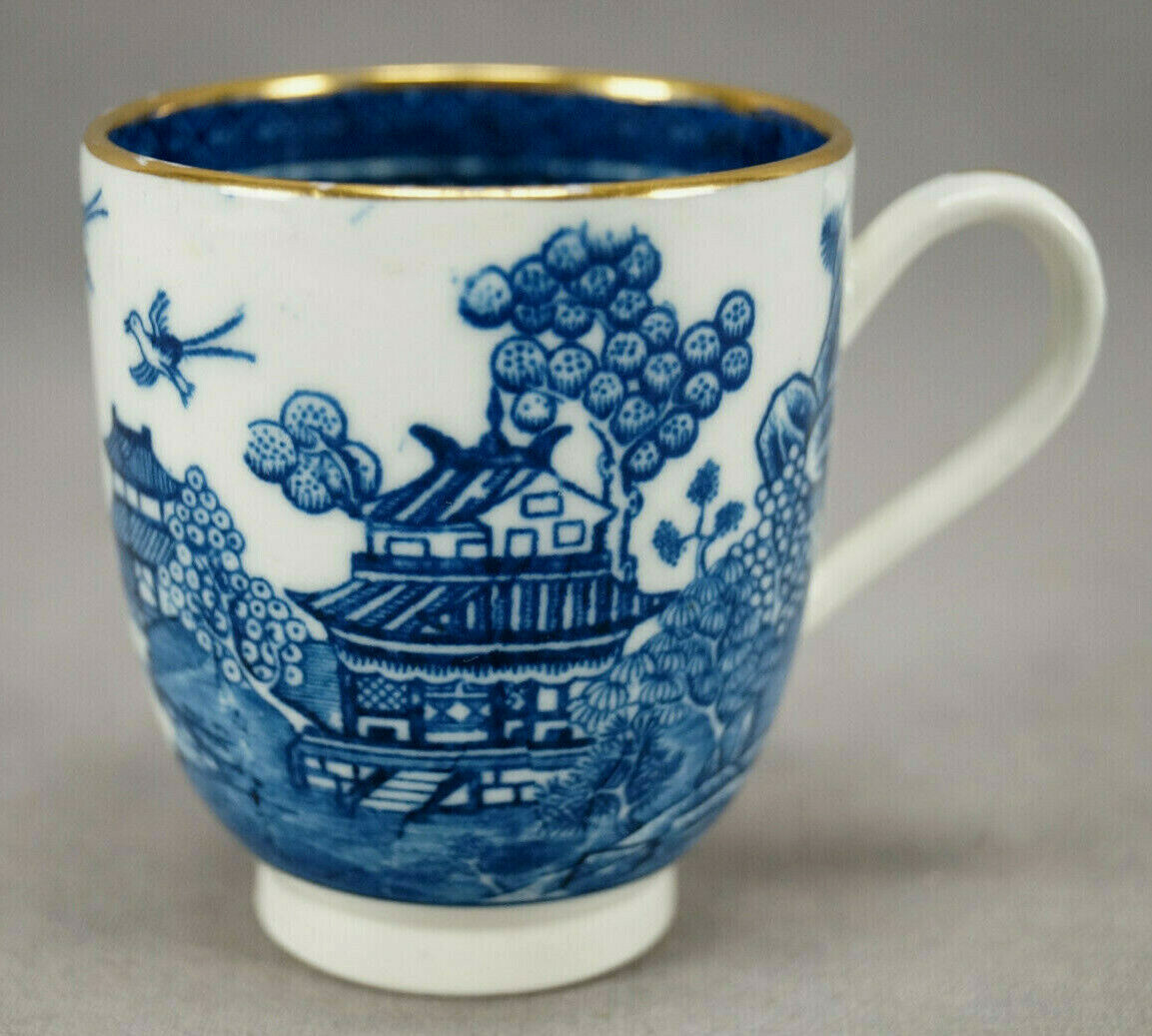Caughley Nankin Willow Blue White & Gold Porcelain Coffee Cup Circa 1784-1799 A