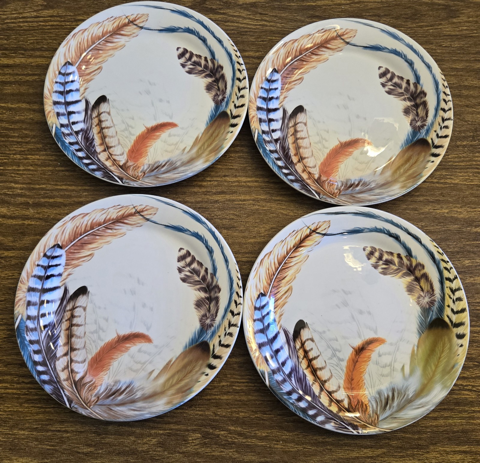 Pier 1 Imports Ironstone Feather Set of 4 Plates discontinued pattern 8.75″