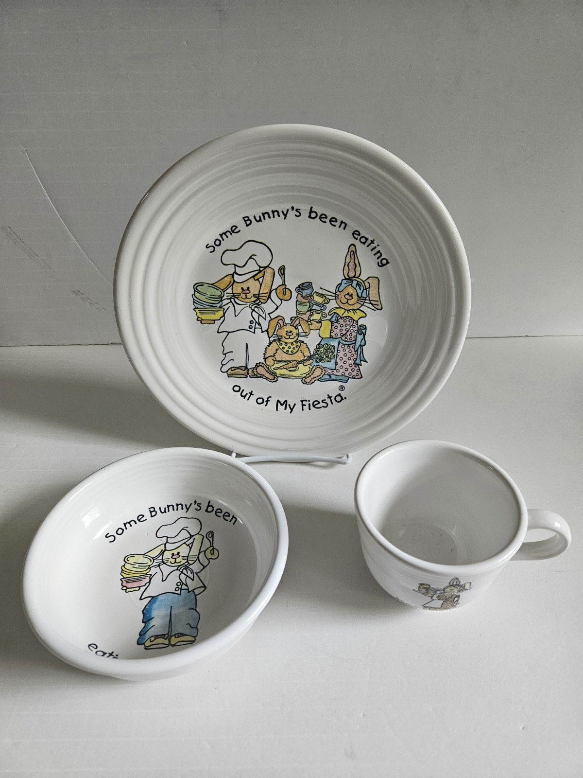 Fiesta Ware Child’s 3 Pc China Set Some Bunny’s Been Eating Out of my Fiesta