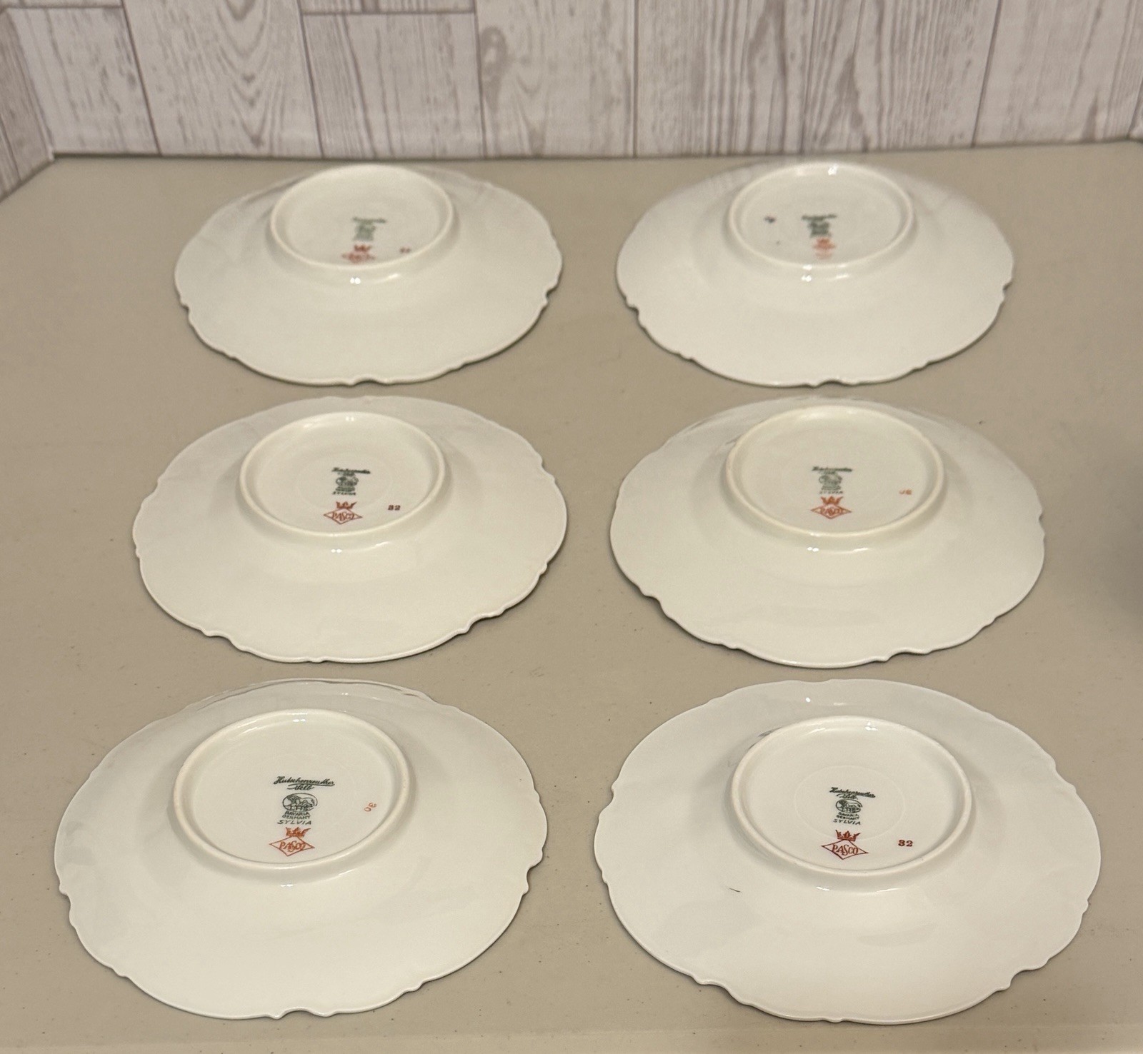VINTAGE SET OF 6 HUTSCHENREUTHER REVERE SYLVIA CUPS & SAUCERS SILVER PLATINUM