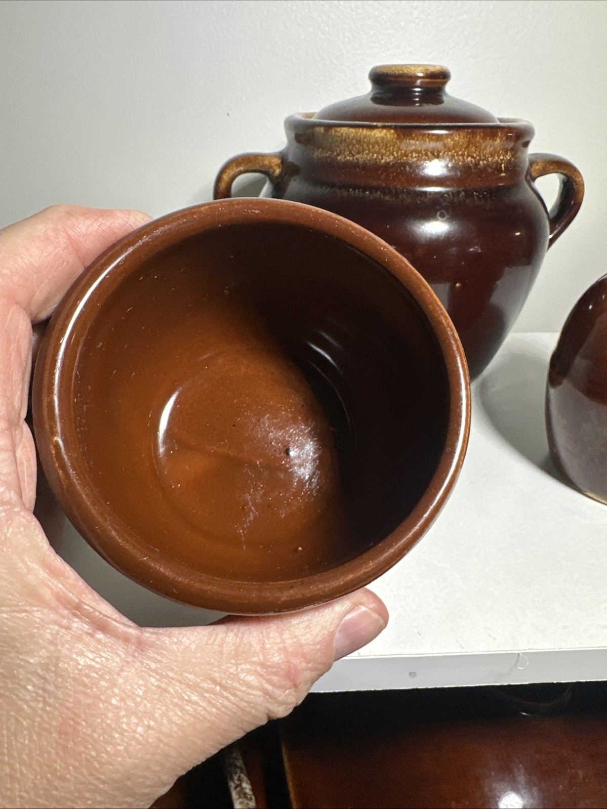 Vintage Brown Drip Glaze Pottery Set Of 5 USA Oven Proof
